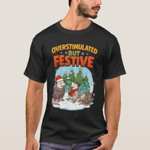 Cartoon Santa Opossums Overstimulated But Festive T-Shirt