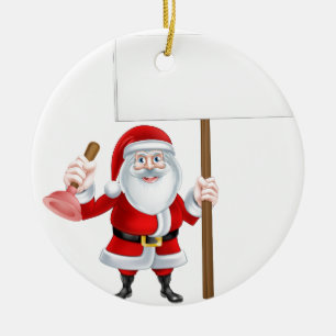 Cartoon Santa Plumber Sign Ceramic Tree Decoration