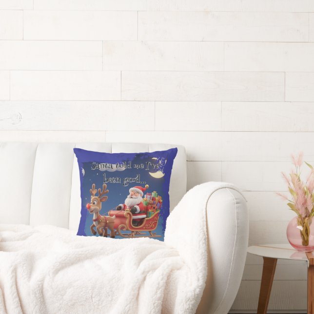 Cartoon Santa Sleigh Winter Throw Pillow (Couch)