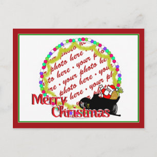 Cartoon Santa's Sleigh Ride Photo Frame Holiday Postcard