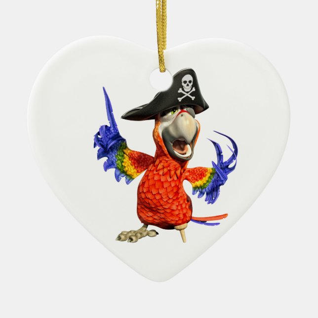 Cartoon Scarlet Macaw Pirate Parrot Ceramic Tree Decoration (Front)