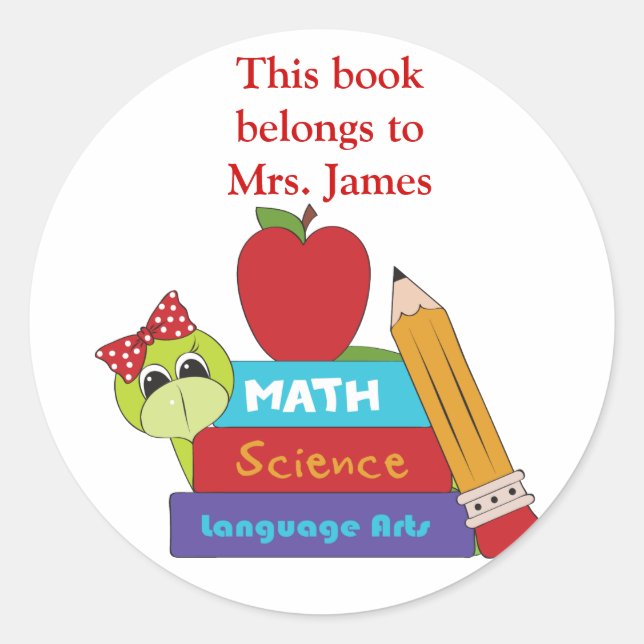 Cartoon School Books Book Plate Stickers (Front)