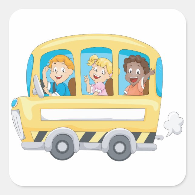 Cartoon School Bus Kids Square Sticker (Front)