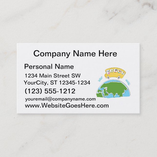 cartoon school bus on earth globe.png business card (Front)