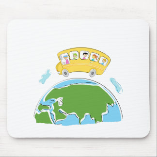 cartoon school bus on earth globe.png mouse mat