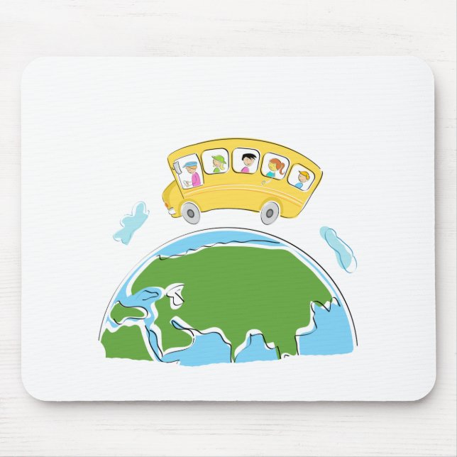 cartoon school bus on earth globe.png mouse mat (Front)