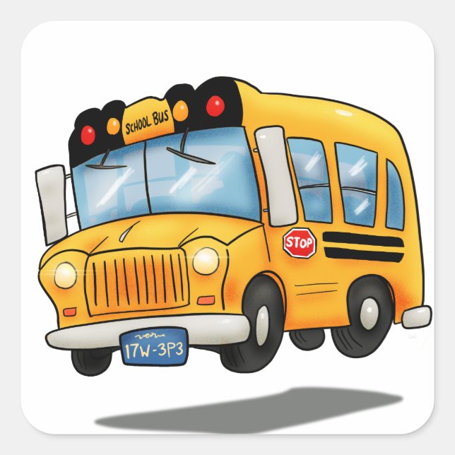Cartoon School Bus Square Sticker (Front)