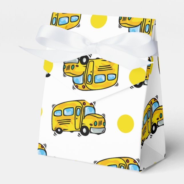 Cartoon School Bus, Yellow & White Polka Dots Favour Box (Front Side)