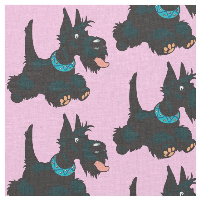 Cartoon scottish terrier fabric (Close Up)