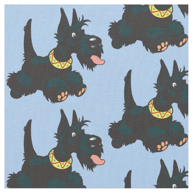 Cartoon scottish terrier fabric (Close Up)