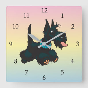 Cartoon scottish terrier round clock