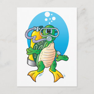 Cartoon Scuba Turtle Postcard