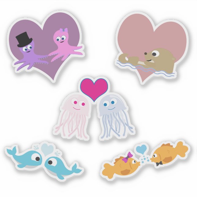 Cartoon Sea Animal Love Sticker Set (Front)