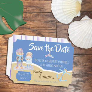 Cartoon Sea Otter Sailors Save the Date Card