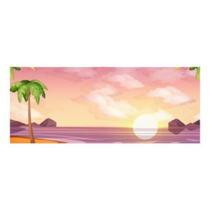 Cartoon sea with palm trees and mountains photo print