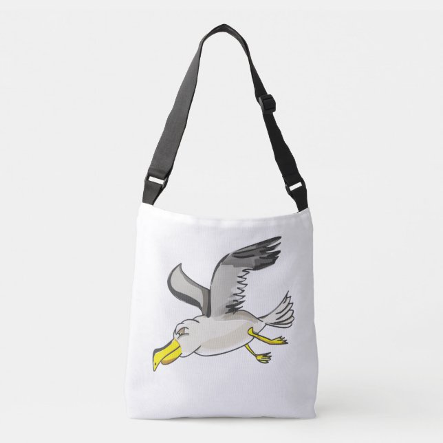 Cartoon seagull flying over head crossbody bag (Front)