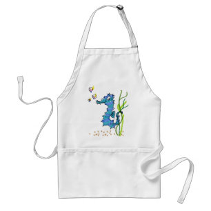 Cartoon Seahorse Cute Chefs White Pocket Aprons