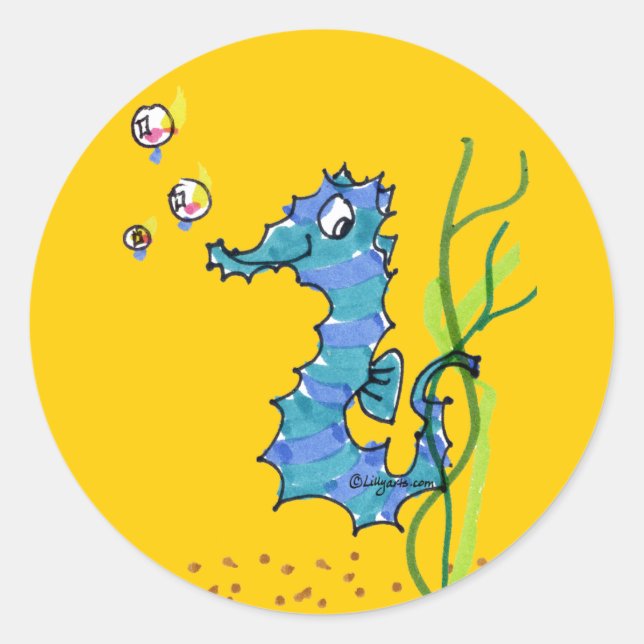 Cartoon Seahorse Cute Classic Round Sticker (Front)
