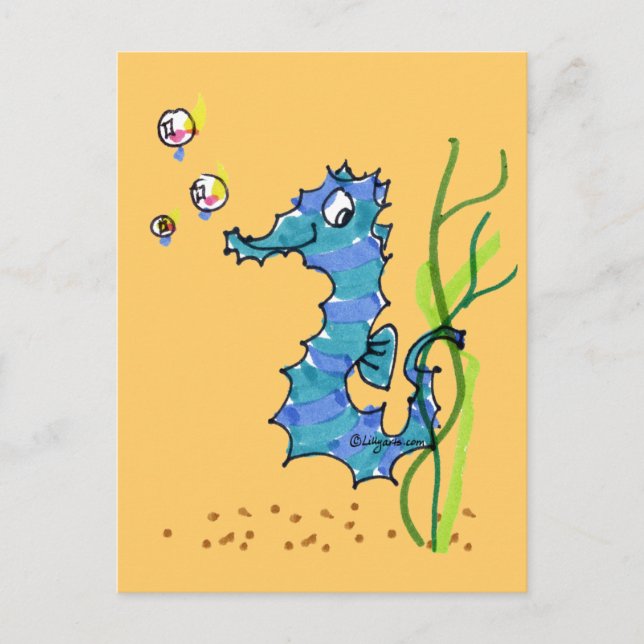 Cartoon Seahorse Cute Fish Postcard (Front)
