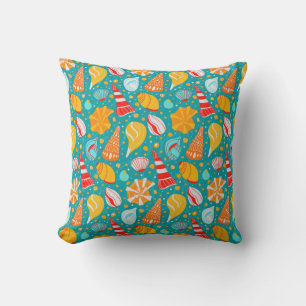 Cartoon seashells with sand and doodle ornament  cushion