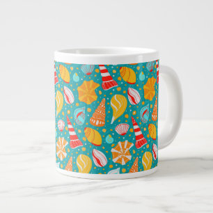 Cartoon seashells with sand and doodle ornament   large coffee mug