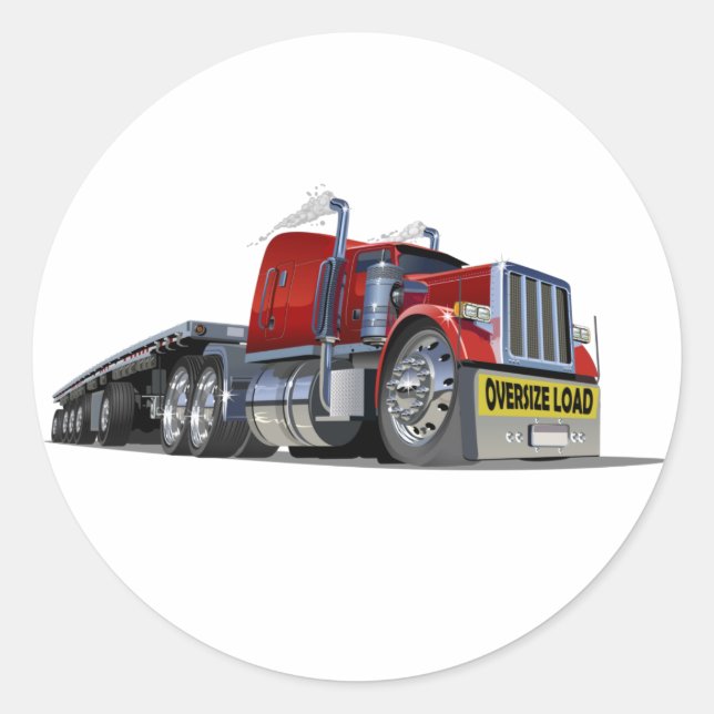 Cartoon semi truck classic round sticker (Front)