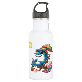 Cartoon shark at the beach 532 ml water bottle