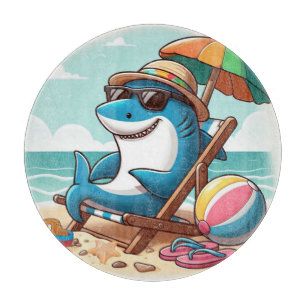 Cartoon shark at the beach cutting board