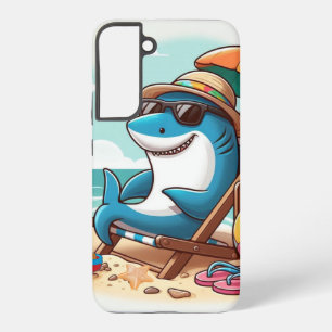 Cartoon shark at the beach samsung galaxy case