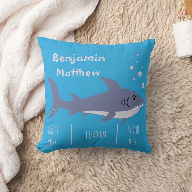 Cartoon Shark Baby Stats Blue Pillow (Blanket)