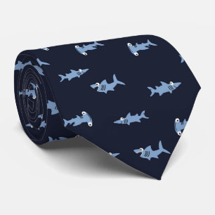 Cartoon Shark In Blue Ocean Abstract Pattern Tie