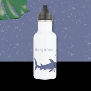 Cartoon Shark Kid Water Bottle with Name
