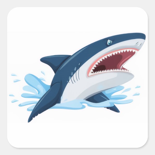 cartoon shark square sticker (Front)