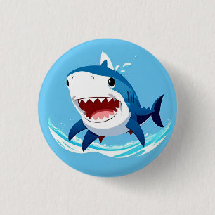 Cartoon Shark Swimming Underwater 3 Cm Round Badge