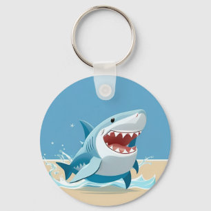 Cartoon Shark Swimming Underwater Key Ring