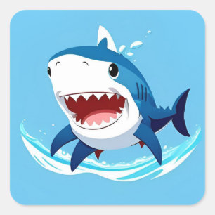 Cartoon Shark Swimming Underwater Square Sticker