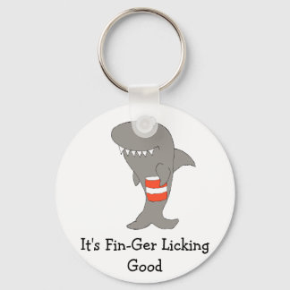 Cartoon Shark With Bucket Of Fried Chicken Key Ring
