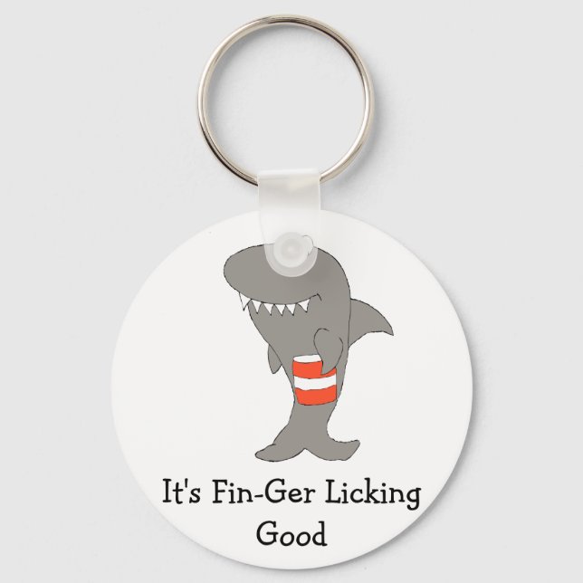 Cartoon Shark With Bucket Of Fried Chicken Key Ring (Front)