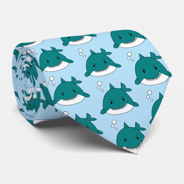 Cartoon Sharks Repeat Pattern Tie (Rolled)