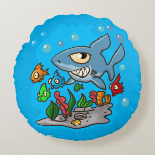 Cartoon sharks round pillow