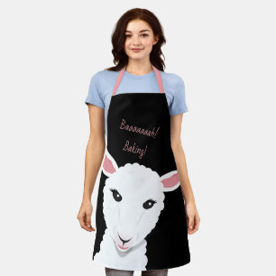 Cartoon Sheep Face Black Pink Animal Word Apron