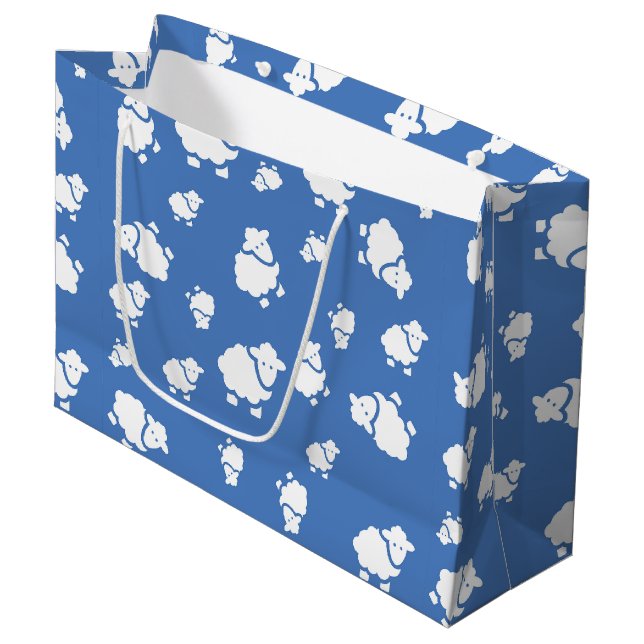 Cartoon Sheep on blue background Large Gift Bag (Front Angled)