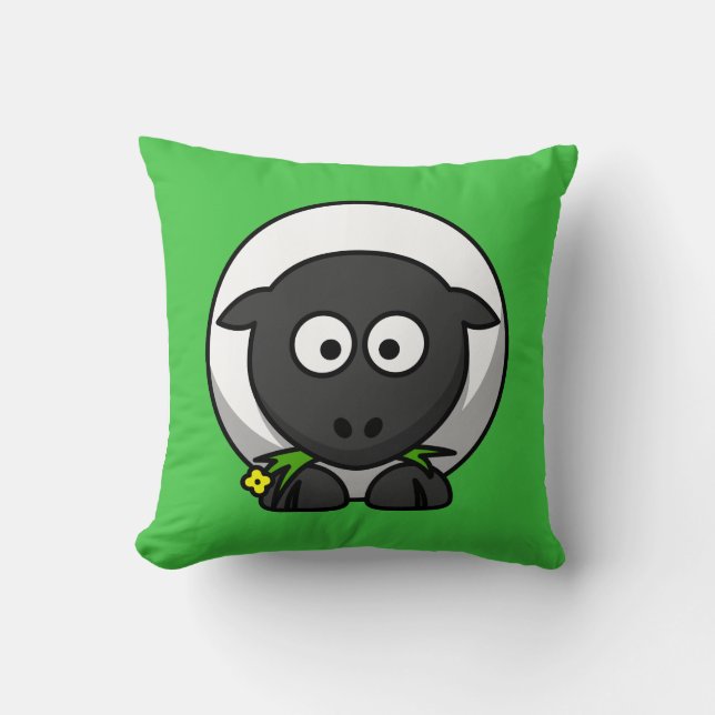 Cartoon Sheep on Green Cushion (Front)