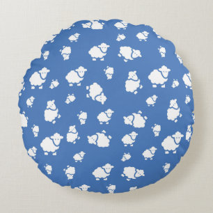 Cartoon Sheep Round Pillow – Charming Blue Nursery