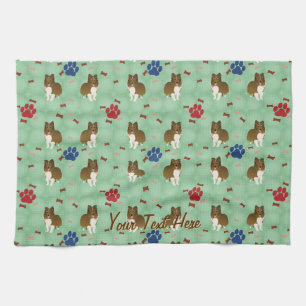 Cartoon Shetland Sheepdog Tea Towel