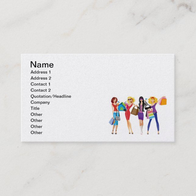 CARTOON SHOPPING GIRLS VECTORS FASHION STYLE FUN F BUSINESS CARD (Front)