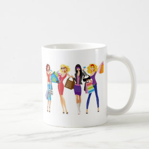 CARTOON SHOPPING GIRLS VECTORS FASHION STYLE FUN F COFFEE MUG