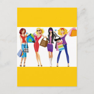 CARTOON SHOPPING GIRLS VECTORS FASHION STYLE FUN F POSTCARD