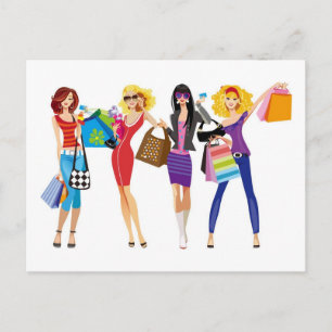 CARTOON SHOPPING GIRLS VECTORS FASHION STYLE FUN F POSTCARD