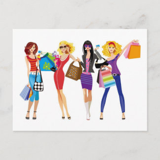 CARTOON SHOPPING GIRLS VECTORS FASHION STYLE FUN F POSTCARD
